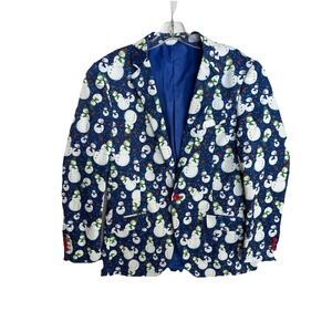Suslo Couture Holiday Mens Blazer 40 Slim Fit Jacket Snowman Ugly Sweater Party
